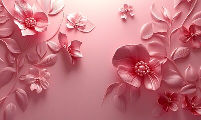 3D Illustration of a Smooth Pink Surface with Raised Red Floral Patterns