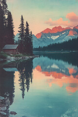 Fototapeta premium Haus am See mit Bergen