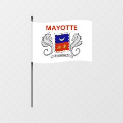 Mayotte flag on flagpole. Vector illustration.