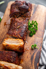 pork ribs fried meat grilled barbecue tasty fresh meal food snack on the table copy space food background rustic top view