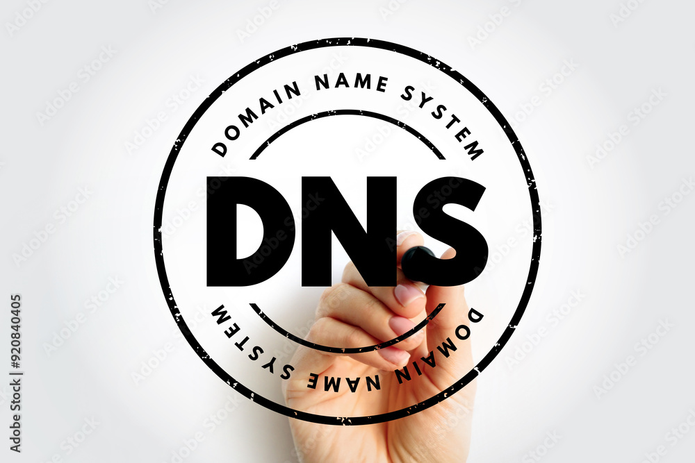 Aufkleber DNS Domain Name System - hierarchical naming system built on a distributed database for computers, services, or any resource connected to the Internet, acronym text stamp concept