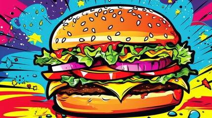 tasty hamburger colorful fast food illustration