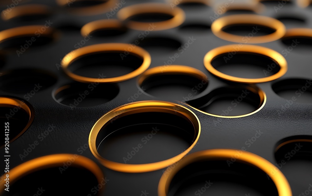 Aufkleber 3d illustration of black and gold circular patterns with raised texture