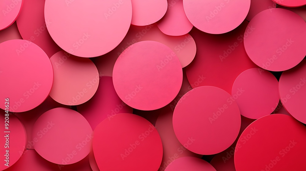 Poster 3d illustration of a smooth pink surface with overlapping red circles
