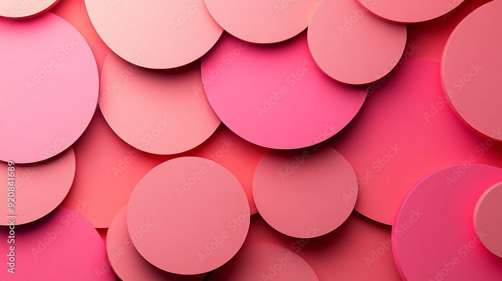 Poster 3d illustration of a smooth pink surface with overlapping red circles