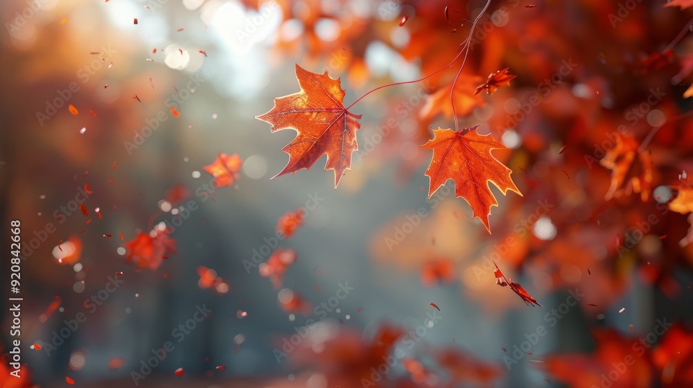 Poster a leaf is blowing in the wind, and the leaves are falling from the tree