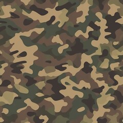 Fototapeta premium high-contrast army camouflage pattern featuring a mix of muted green, brown, and beige hues, with irregular shapes and jagged edges