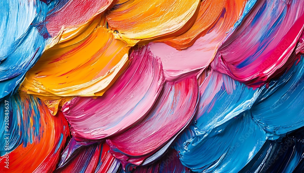 Poster background of layered brushstrokes with vibrant acrylic paint on textured canvas