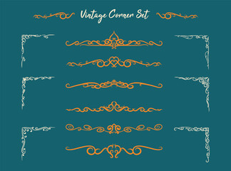 collection of vintage ornaments borders on dark background