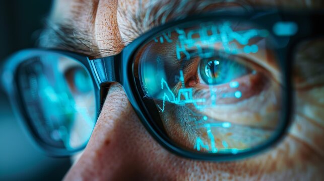 Closeup of an investors eyes reflecting the startups presentation slides