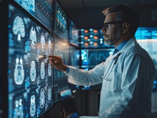 Entrepreneur pitching a healthcare startup with medical imagery