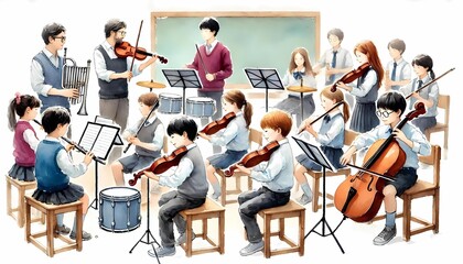 Fototapeta premium Harmonious Learning: Watercolor Music Class