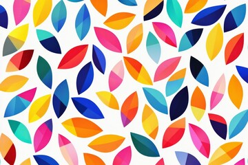 An abstract geometric pattern with each shape filled with a different color of the rainbow on a white background. 