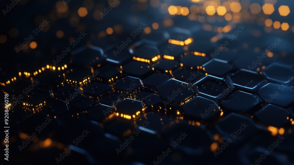 Poster abstract hexagon pattern with glowing lights