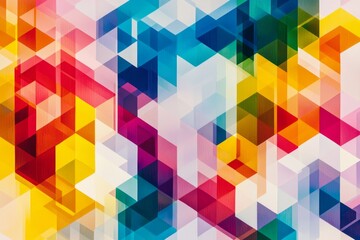 Obraz premium An abstract geometric pattern with each shape filled with a different color of the rainbow on a white background. 