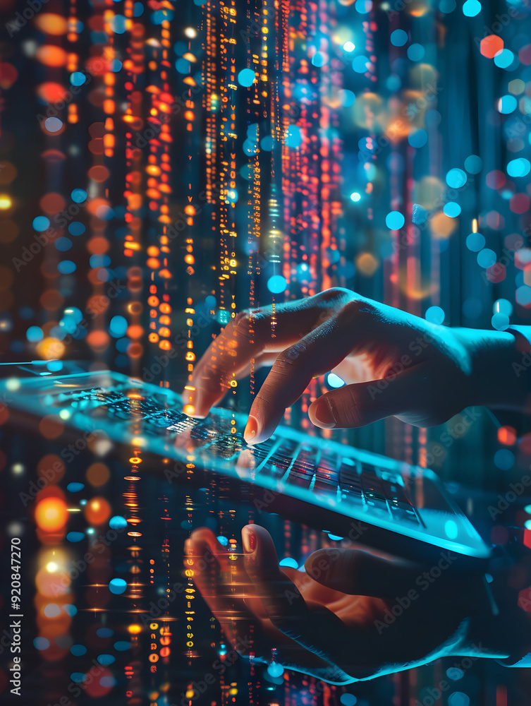 Poster hand typing secure code on tablet concept photo realistic image of a hand entering a secure code on 