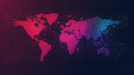 Fototapeta premium Digitized Global World Map Made of Interconnected Pixels and Dots Creating a Technological Landscape