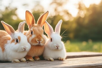 Fototapeta premium Nurturing Love: Family Bonding with Pet Rabbits, Promoting Responsible Pet Care and Adoption