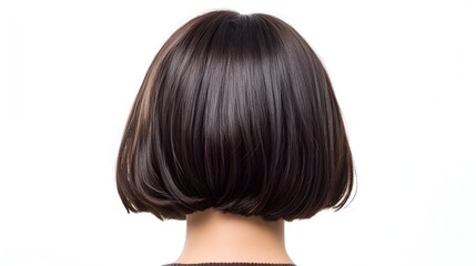 Naklejka premium Elegant Short Bob Hairstyle with Side Swept Bangs on White Background