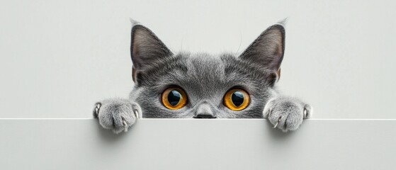 A Curious Gray Cat Peeking Over the Edge captures the charm and whimsy of pets, showcasing their playful moments and affectionate nature while inviting appreciation of their delightful personalities