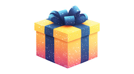 Yellow mystery gift box with blue ribbon isolated on cut out PNG or transparent background. Illustration cartoon flat design. Festival celebrations and birthday. Random secret loot box isometric.