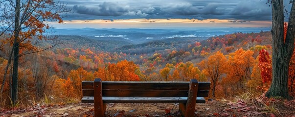 Scenic autumn overlook with a bench