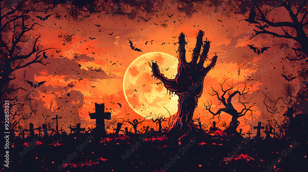 Canvas Prints Halloween background with zombie hand vector