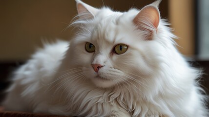 A picture of a white cat with yellow eyes