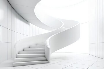 Obraz premium A white color spiral staircase in an ultramodern building, minimalist design 