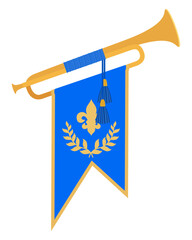 king royal golden horn trumpet flat style vector illustration isolated on white background