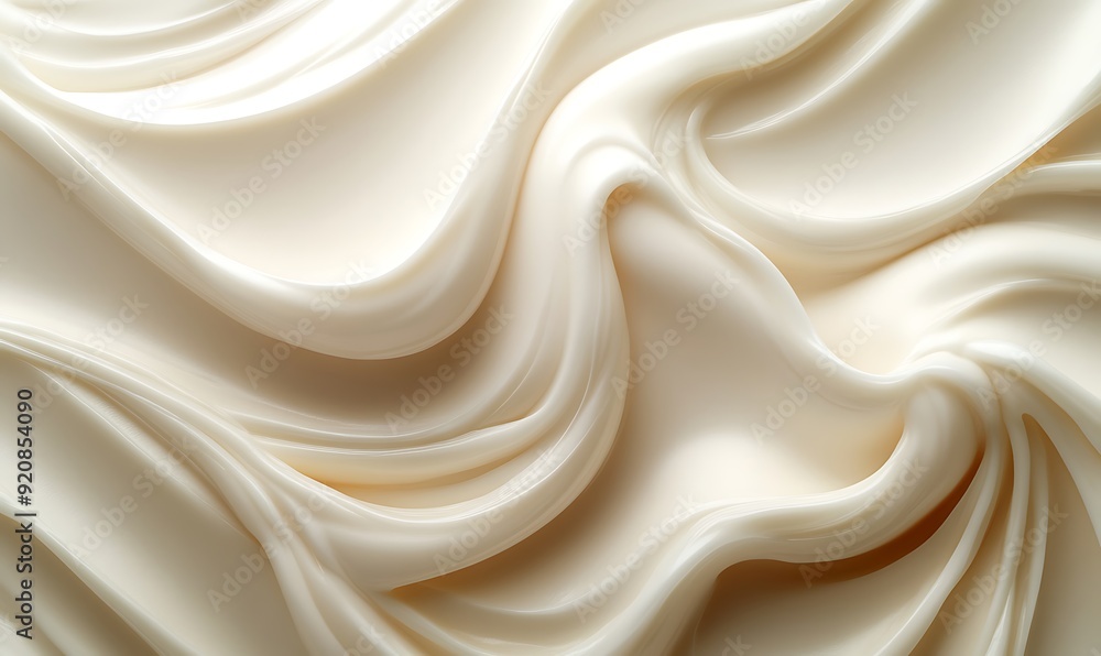 Poster Background with Swirls of Moisturizing Cream, Smooth Texture in Subtle White and Beige Shades