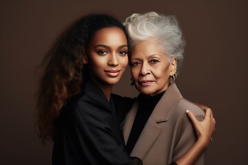 beautiful gray haired adult woman and her young woman daughter. African Americans