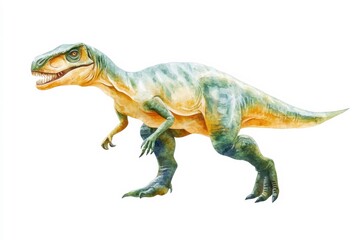 Obraz premium watercolor illustration of baryonyx dinosaur, vivid and dynamic, isolated on white background