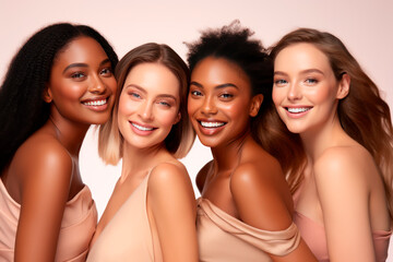 Fototapeta premium Beauty, beautiful young women. on a plain background. darkskinned, white. a lot of women