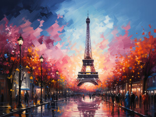 Obraz premium Beautiful Eiffel tower in paris with gorgeous colors in autumn
