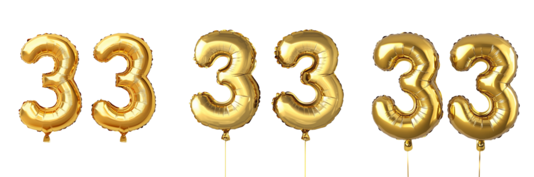 Golden birthday numbers balloons isolated on transparent background