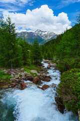 The landscape of the Alpe Lendine and the Val chiavenna, a valley of the Italian alps, near the town of Chiavenna, Italy - June 2024