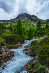 The landscape of the Alpe Lendine and the Val chiavenna, a valley of the Italian alps, near the town of Chiavenna, Italy - June 2024