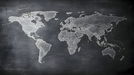 Hand Drawn World Map on Chalkboard Backdrop