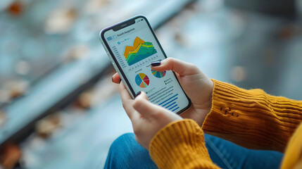 Photo Realistic Concept: Person Checking Credit Score on Phone with Space for Text, Symbolizing Credit Management and Personal Finance