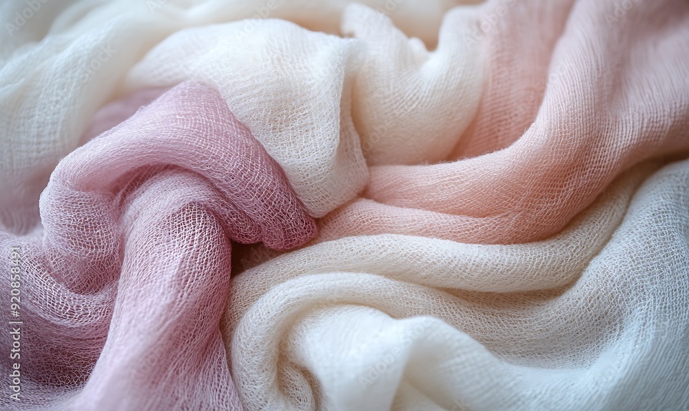 Poster background of mixed fabrics with chiffon and wool in soft pastel shades