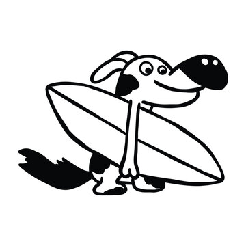 retro cartoon illustration surfing dog character