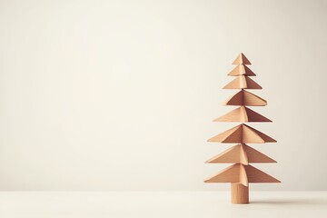 Minimalist wooden Christmas tree on soft white background
