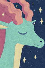 Surreal Okapi Character in Minimalist Cosmic Setting