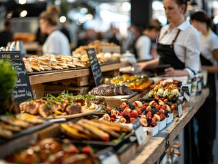 A new line of artisanal foods being introduced at a gourmet food fair