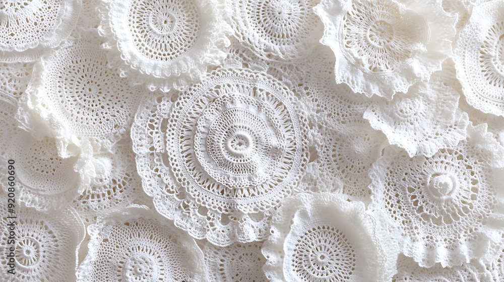 Aufkleber background of crocheted doilies with intricate lace patterns in delicate white