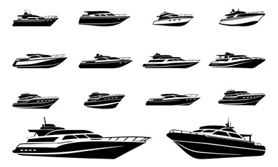 Set of motor yacht silhouette vector illustration