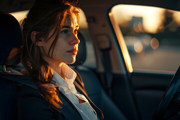 Female Driver and Passenger Buckling Seatbelts in a Car, Emphasizing Safety and Responsibility