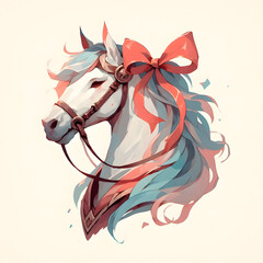 horse with ribbon