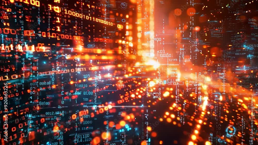 Poster futuristic cyber network with glowing digital data flow